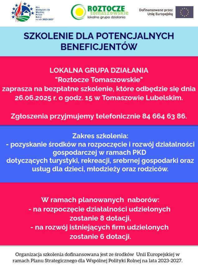 SZKOLENIE DLA POTENCJALNYCH BENEFICJENTÓW