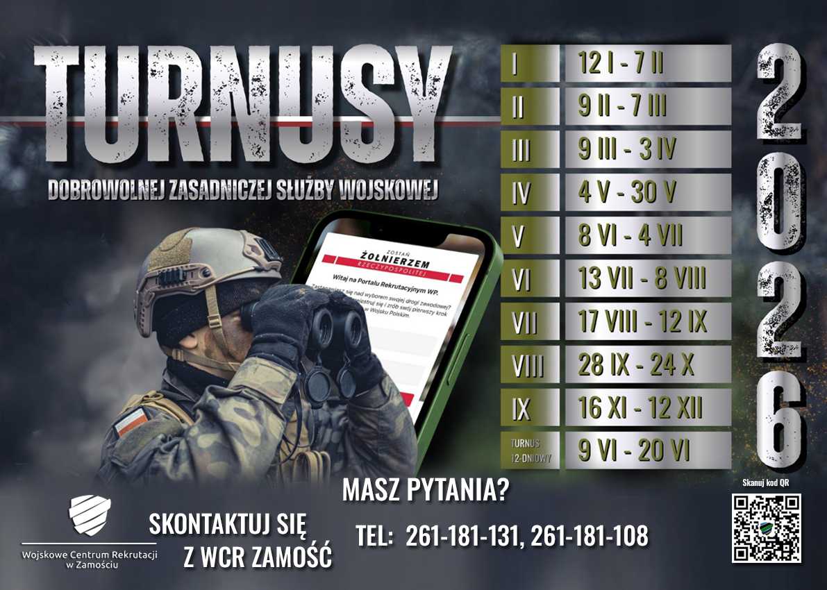 WOLNE MIEJSCA NA SZKOLENIE PODSTAWOWE!
DOŁĄCZ DO IV TURNUSU DOBROWOLNEJ ZASADNICZEJ SŁUŻBY WOJSKOWEJ
